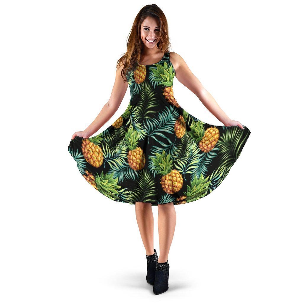 Tropical Palm Leaf Pineapple Print Dress-grizzshop