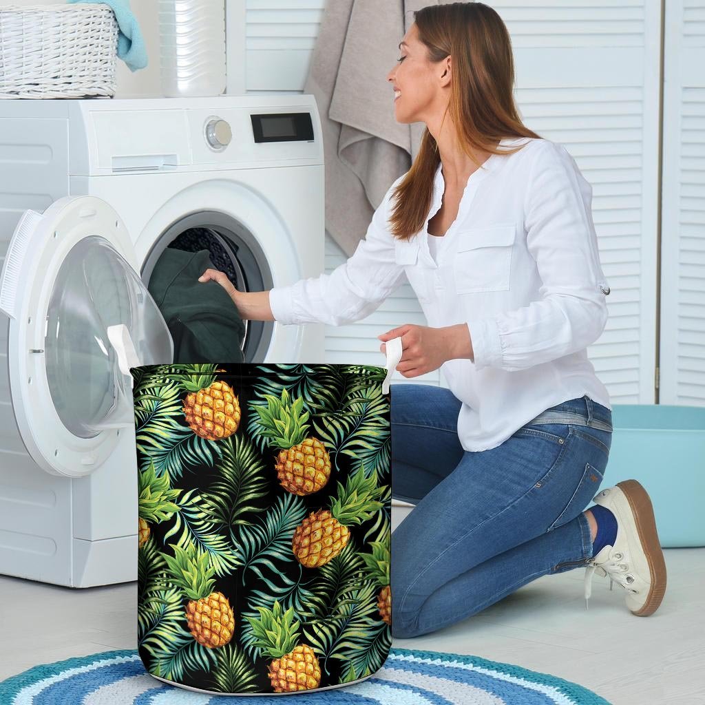 Tropical Palm Leaf Pineapple Print Laundry Basket-grizzshop