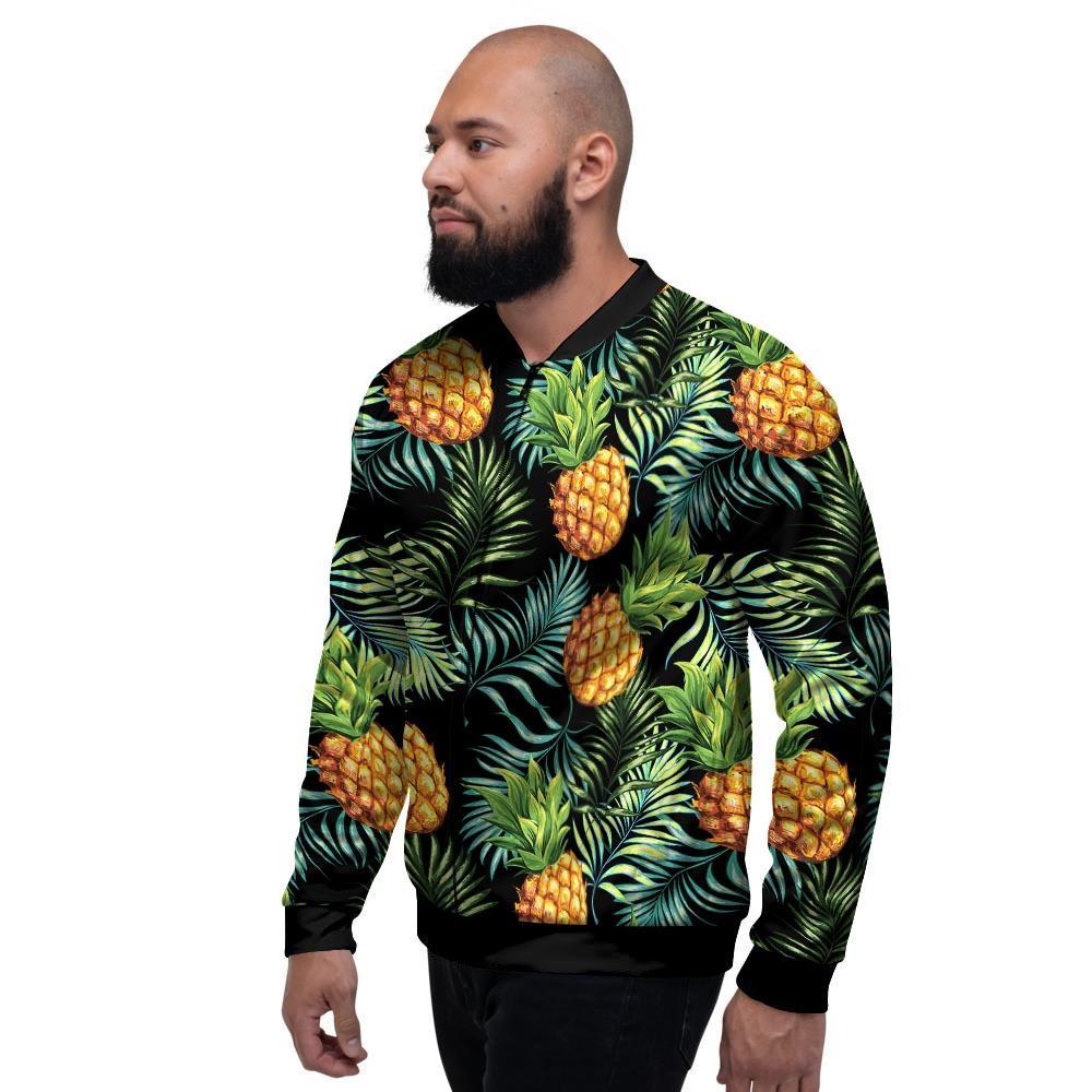 Tropical Palm Leaf Pineapple Print Men's Bomber Jacket-grizzshop