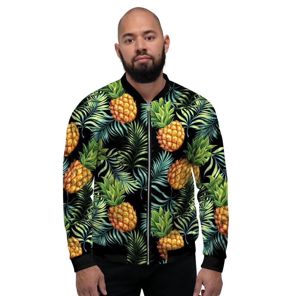 Tropical Palm Leaf Pineapple Print Men's Bomber Jacket-grizzshop