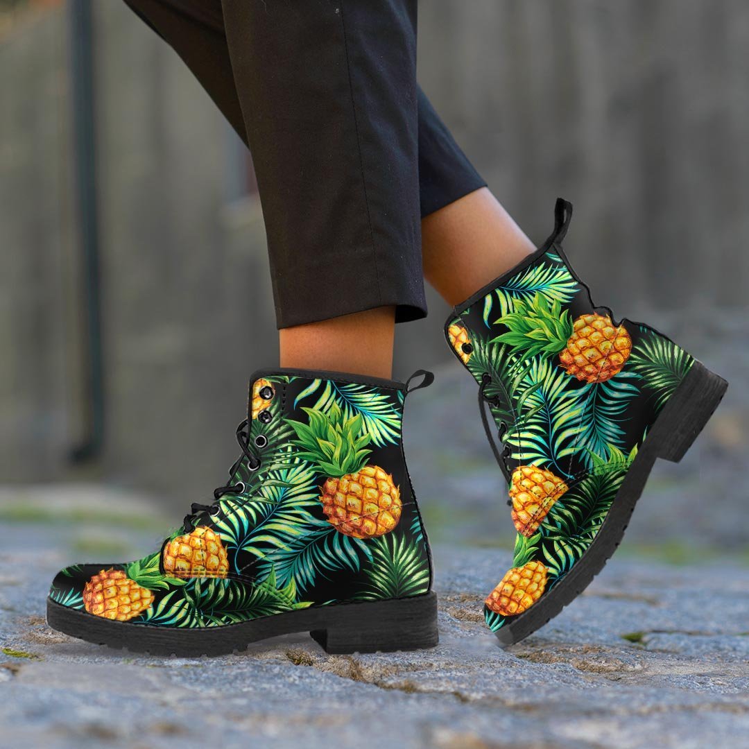 Tropical Palm Leaf Pineapple Print Men's Boots-grizzshop