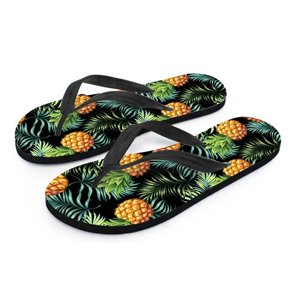 Tropical Palm Leaf Pineapple Print Men's Flip Flops-grizzshop