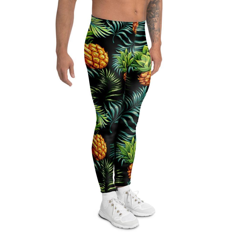 Tropical Palm Leaf Pineapple Print Men's Leggings-grizzshop