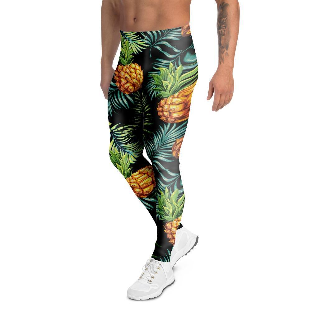 Tropical Palm Leaf Pineapple Print Men's Leggings-grizzshop