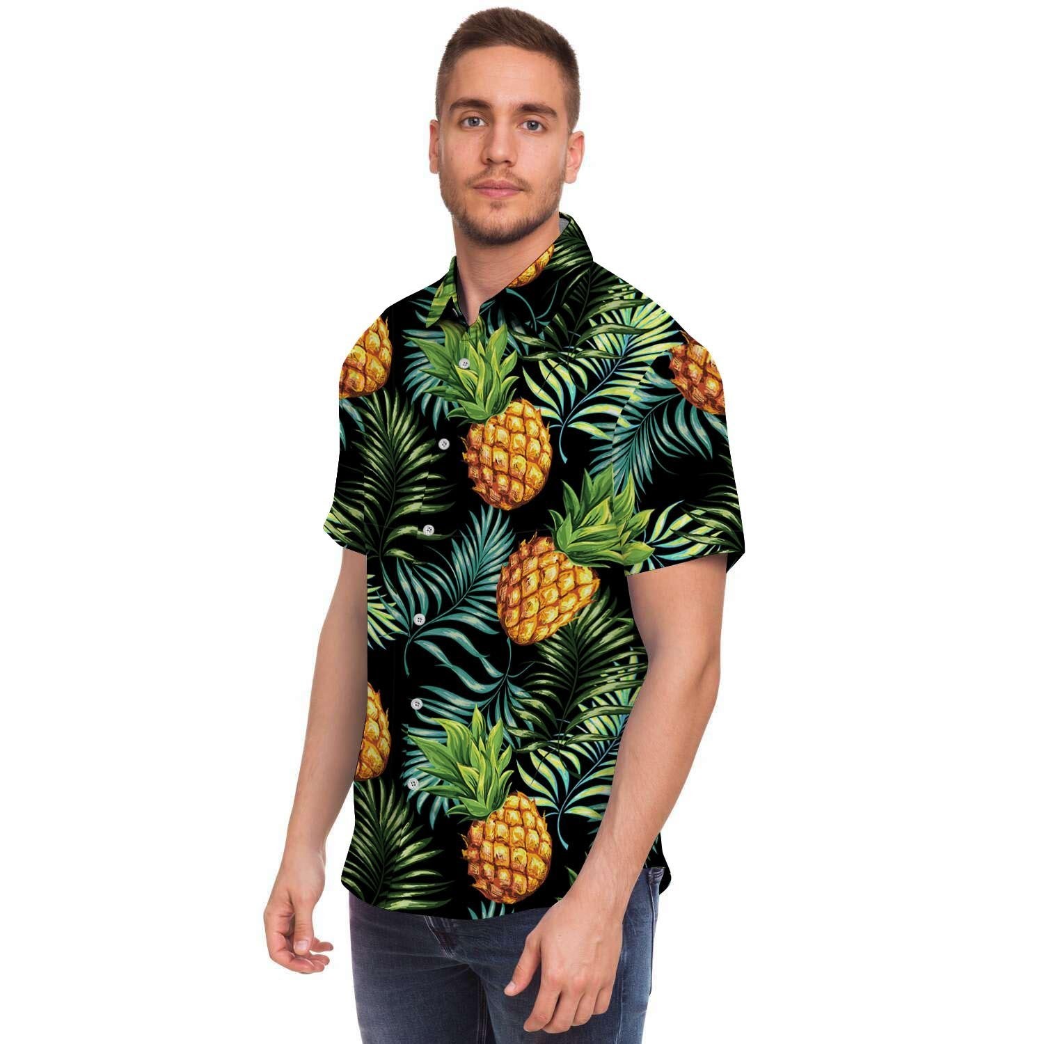 Tropical Palm Leaf Pineapple Print Men's Short Sleeve Shirt-grizzshop