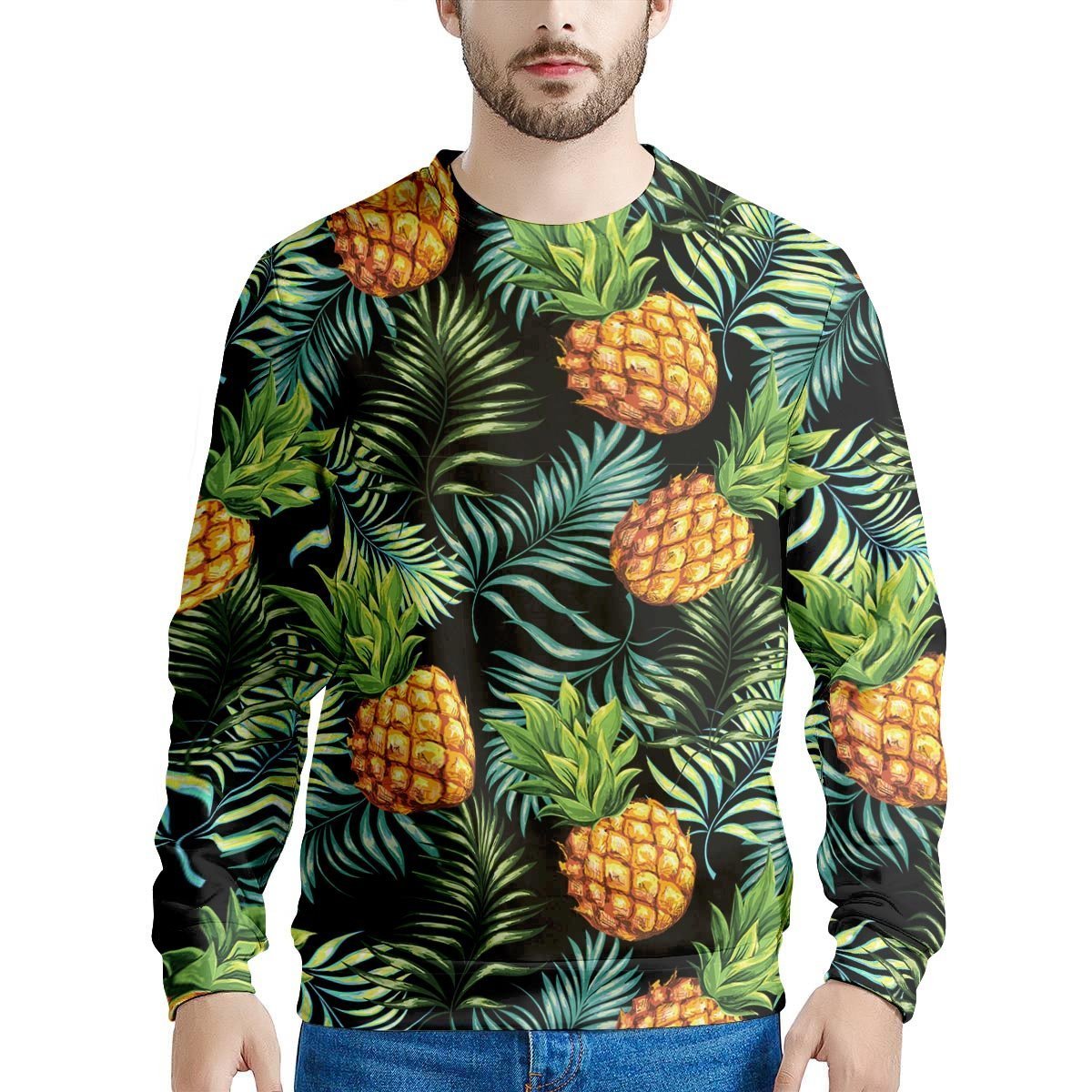 Tropical Palm Leaf Pineapple Print Men's Sweatshirt-grizzshop