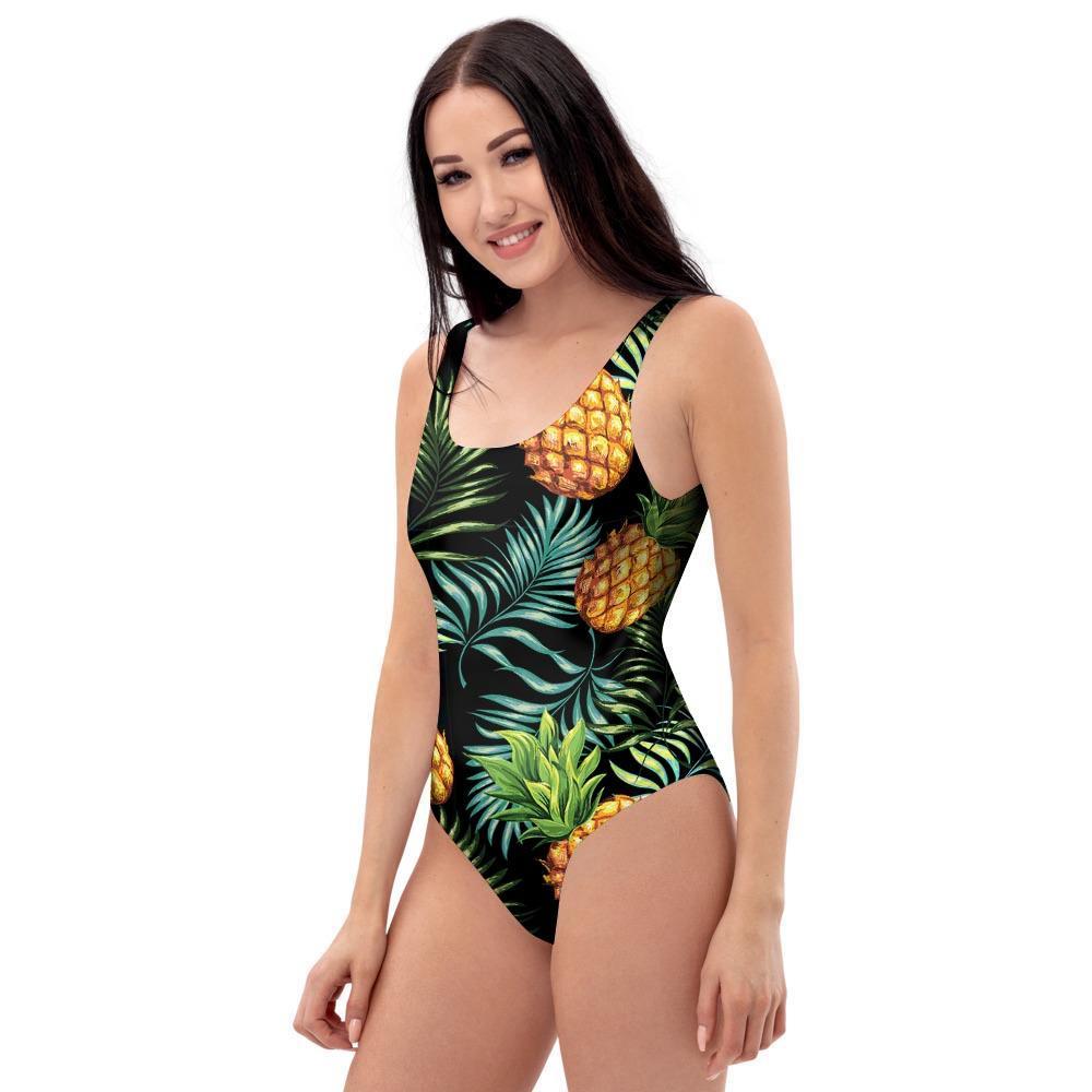 Tropical Palm Leaf Pineapple Print One Piece Swimsuite-grizzshop