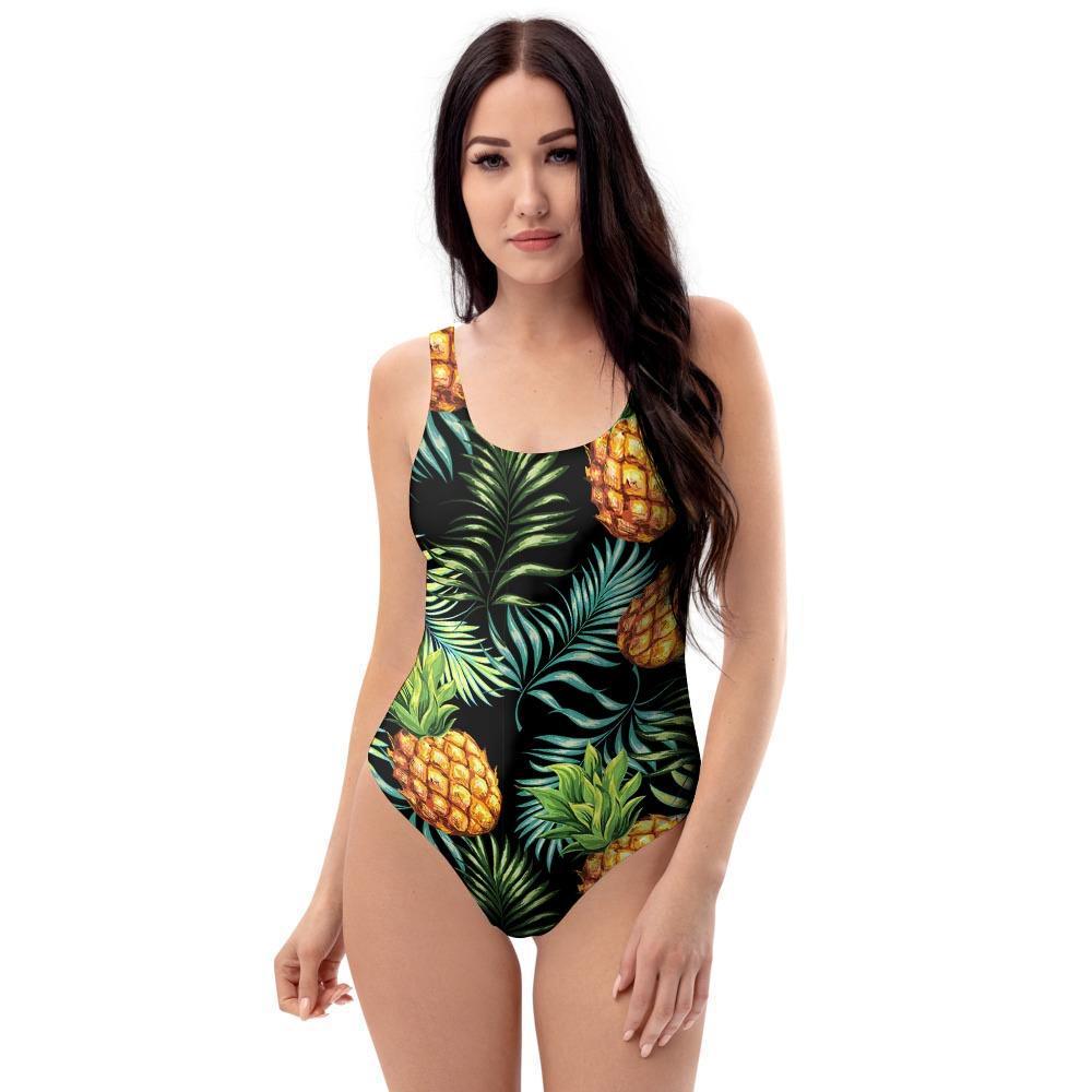 Tropical Palm Leaf Pineapple Print One Piece Swimsuite-grizzshop