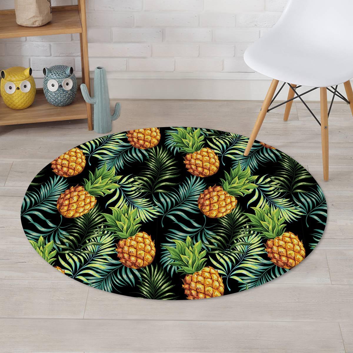 Tropical Palm Leaf Pineapple Print Round Rug-grizzshop