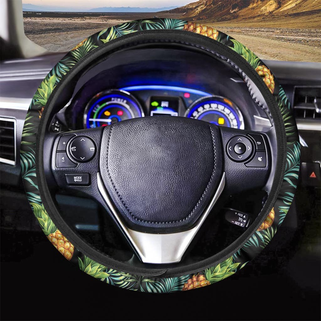 Tropical Palm Leaf Pineapple Print Steering Wheel Cover-grizzshop