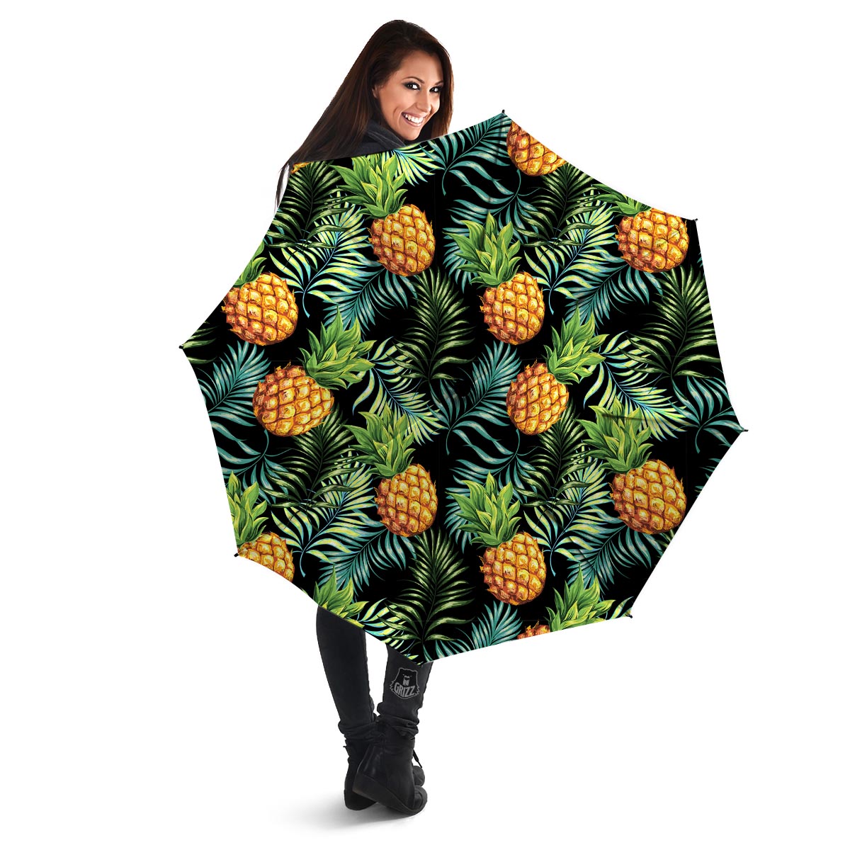 Tropical Palm Leaf Pineapple Print Umbrella-grizzshop