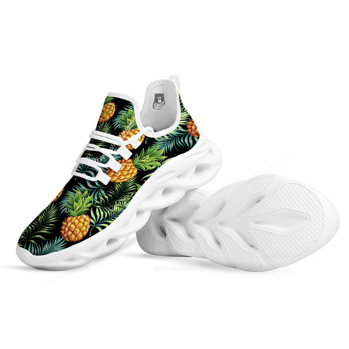 Tropical Palm Leaf Pineapple Print White Running Shoes-grizzshop