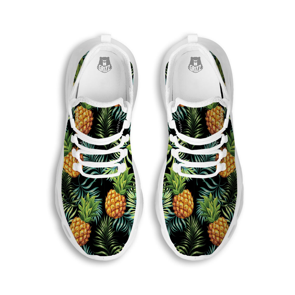 Tropical Palm Leaf Pineapple Print White Running Shoes-grizzshop