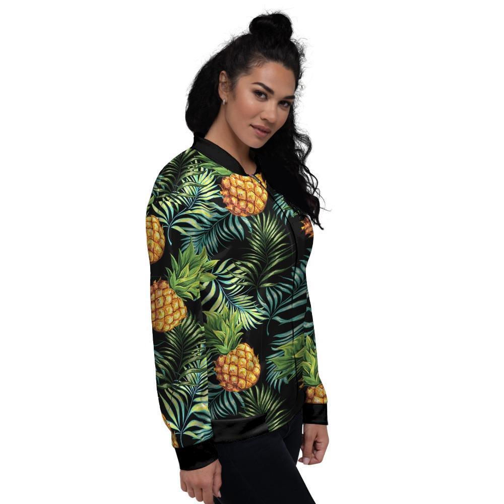 Tropical Palm Leaf Pineapple Print Women's Bomber Jacket-grizzshop