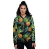 Tropical Palm Leaf Pineapple Print Women's Bomber Jacket-grizzshop