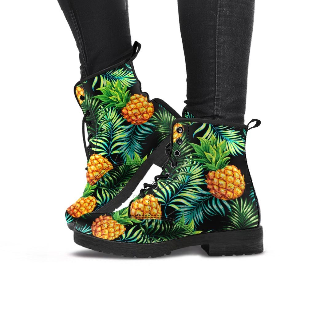 Tropical Palm Leaf Pineapple Print Women's Boots-grizzshop