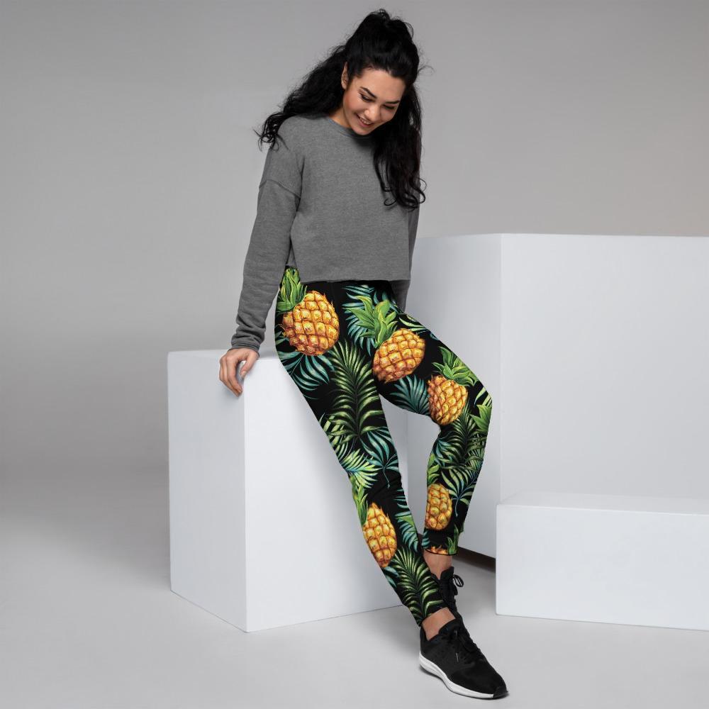 Tropical Palm Leaf Pineapple Print Women's Joggers-grizzshop