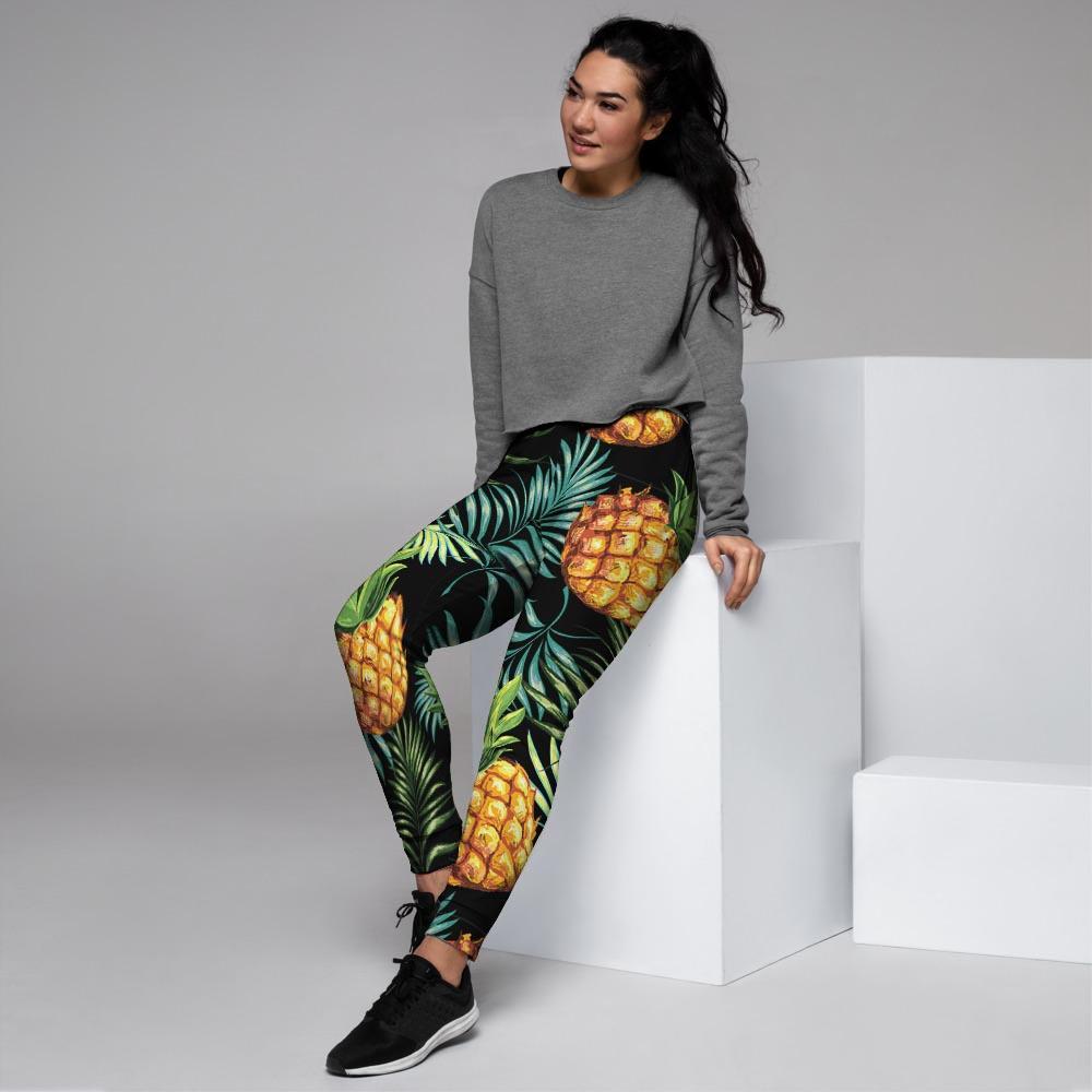 Tropical Palm Leaf Pineapple Print Women's Joggers-grizzshop