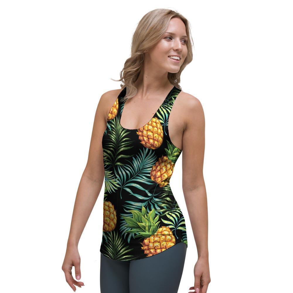 Tropical Palm Leaf Pineapple Print Women's Racerback Tank Top-grizzshop