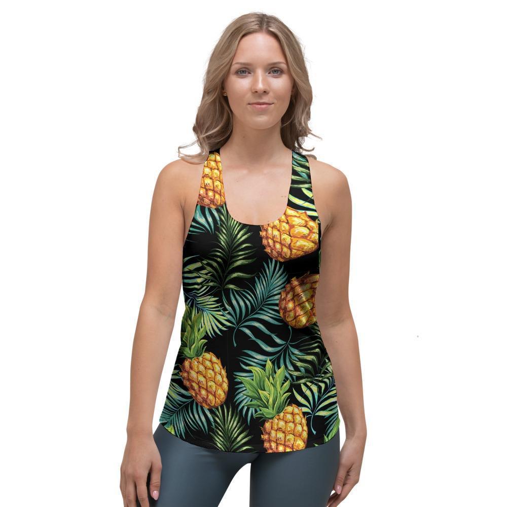 Tropical Palm Leaf Pineapple Print Women's Racerback Tank Top-grizzshop
