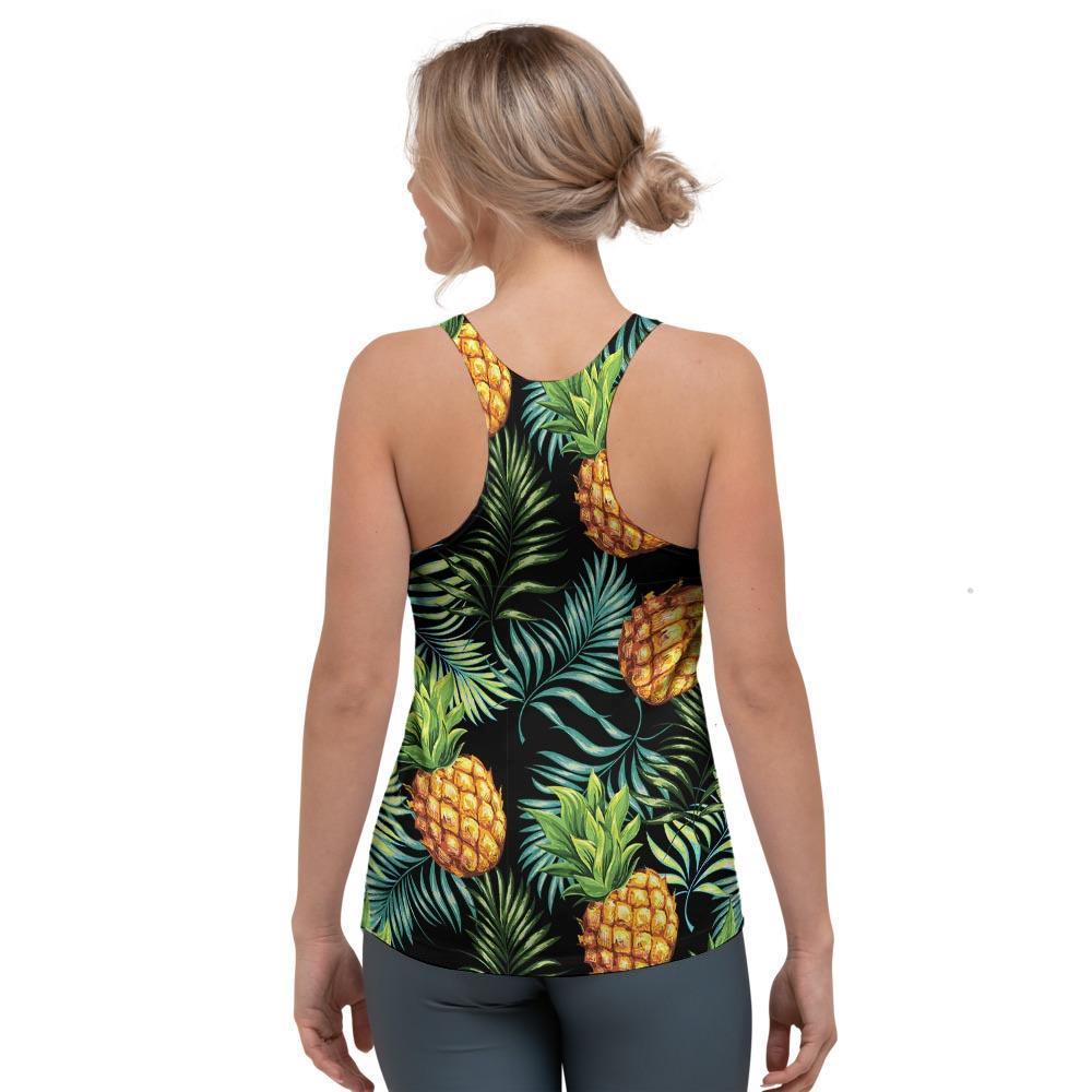 Tropical Palm Leaf Pineapple Print Women's Racerback Tank Top-grizzshop