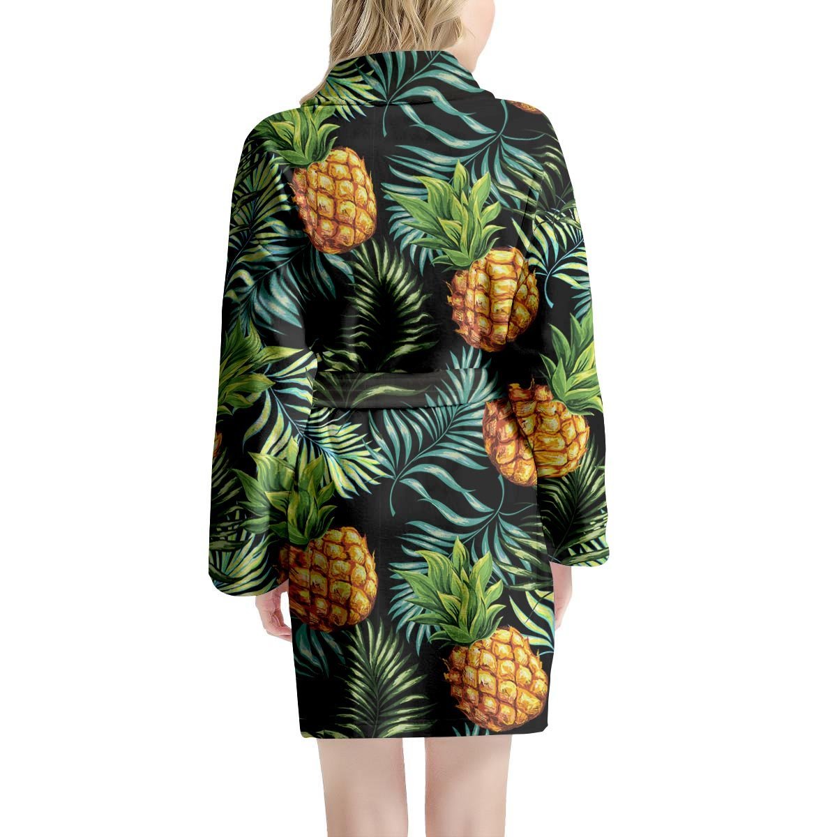 Tropical Palm Leaf Pineapple Print Women's Robe-grizzshop