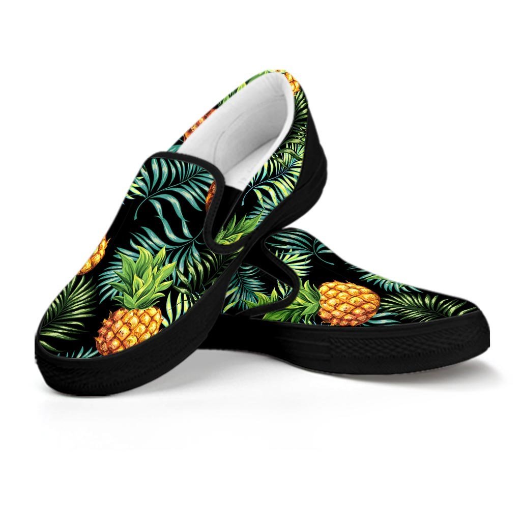 Tropical Palm Leaf Pineapple Print Women's Slip On Sneakers-grizzshop