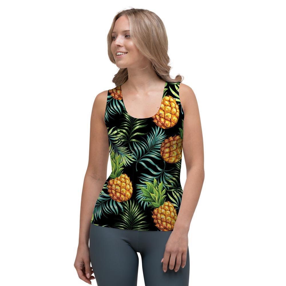 Tropical Palm Leaf Pineapple Print Women's Tank Top-grizzshop