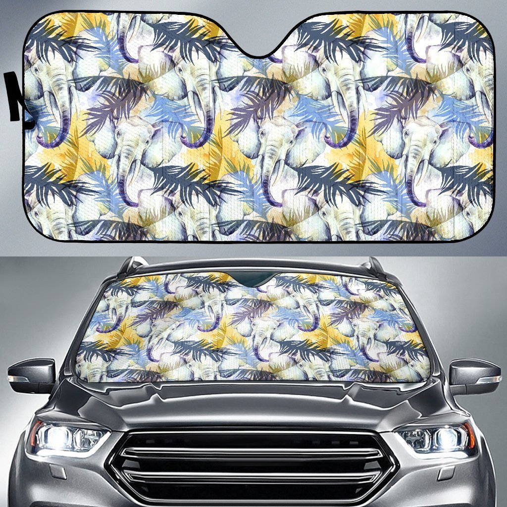 Tropical Palm Leave Elephant Print Car Sun Shade-grizzshop