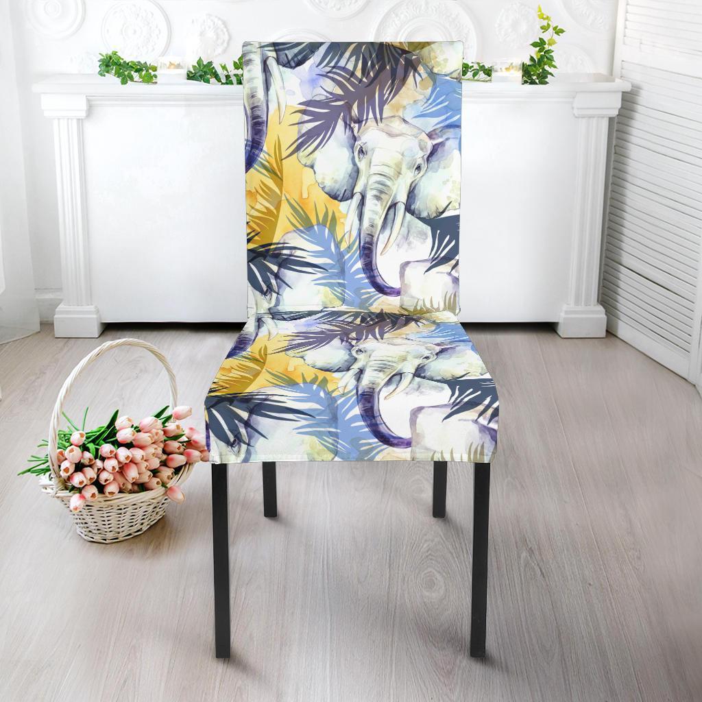 Tropical Palm Leave Elephant Print Chair Cover-grizzshop