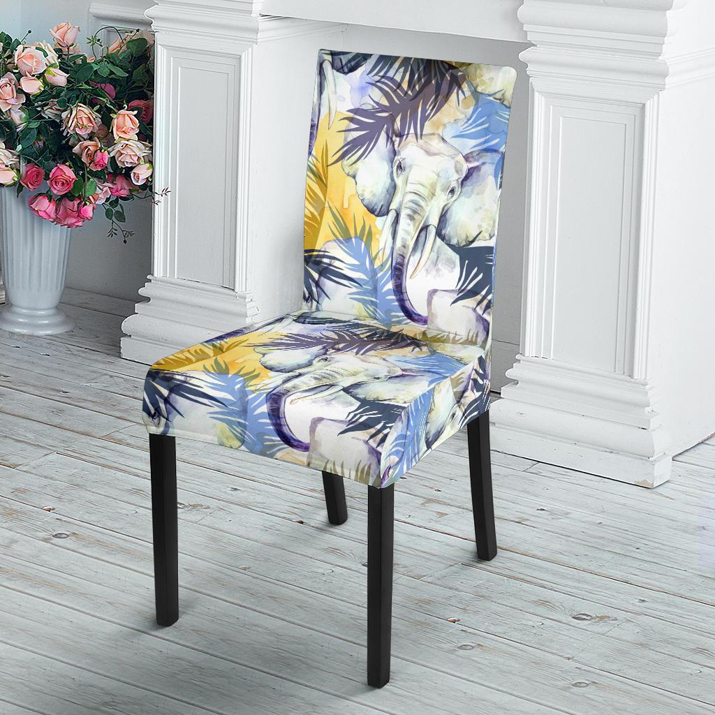 Tropical Palm Leave Elephant Print Chair Cover-grizzshop