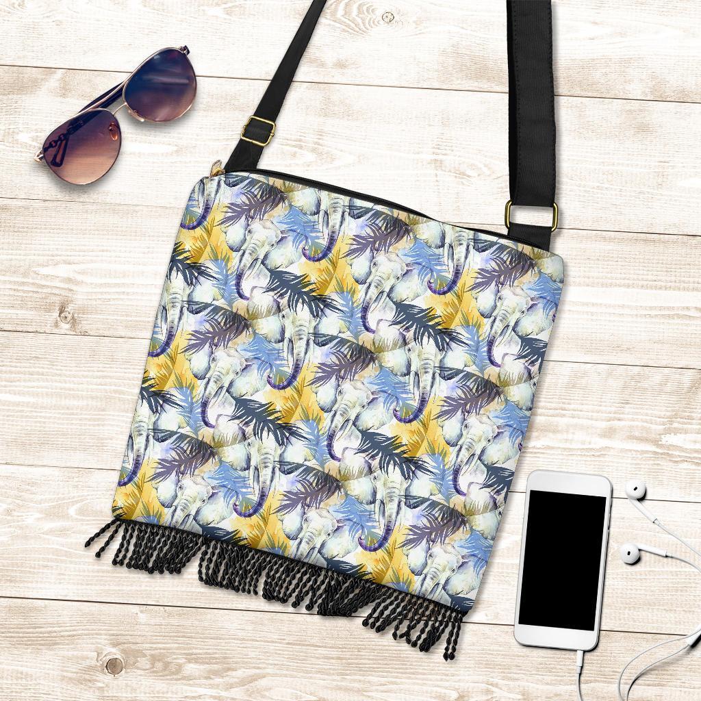 Tropical Palm Leave Elephant Print Crossbody Bags-grizzshop