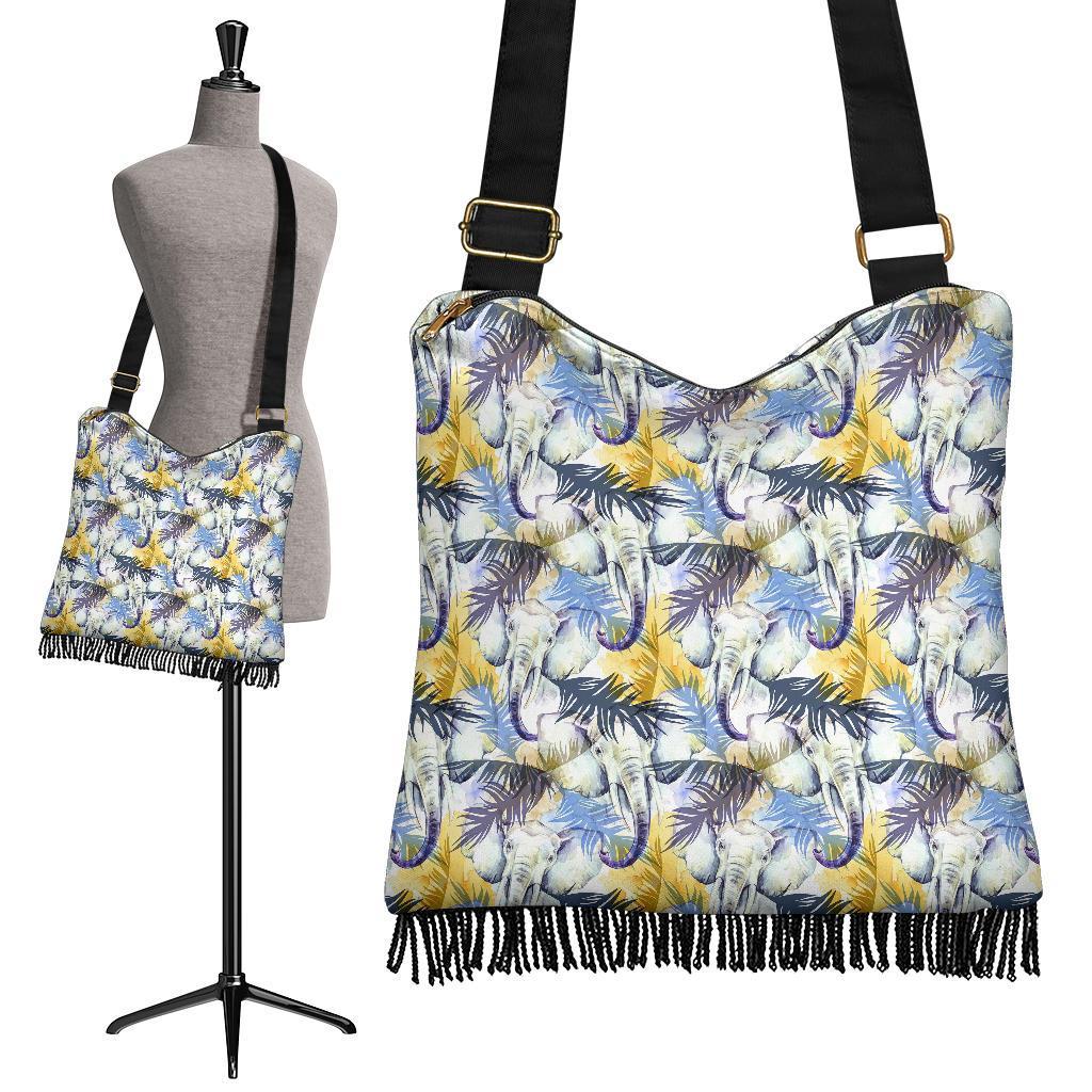 Tropical Palm Leave Elephant Print Crossbody Bags-grizzshop