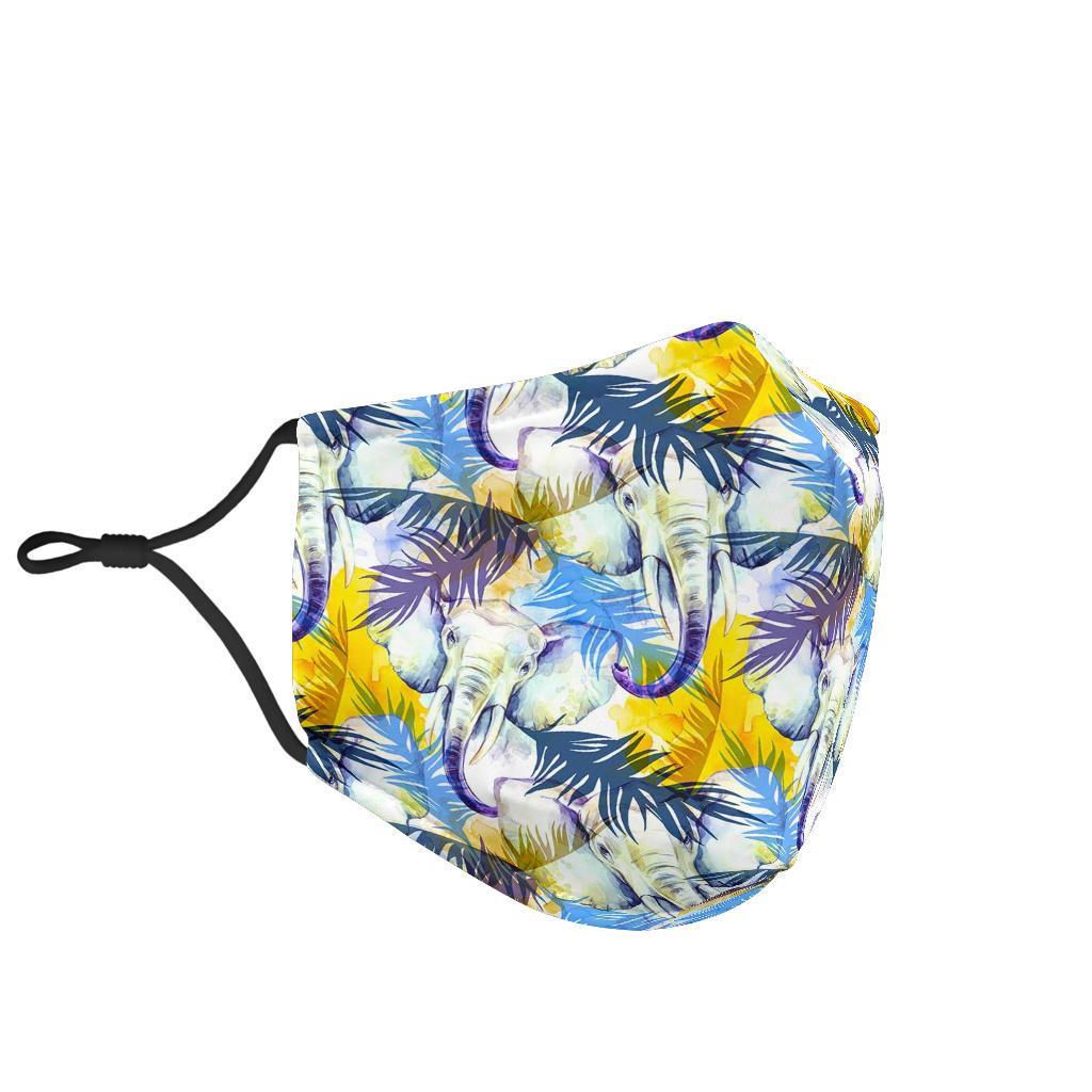 Tropical Palm Leave Elephant Print Face Mask-grizzshop