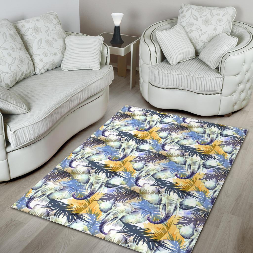 Tropical Palm Leave Elephant Print Floor Mat-grizzshop