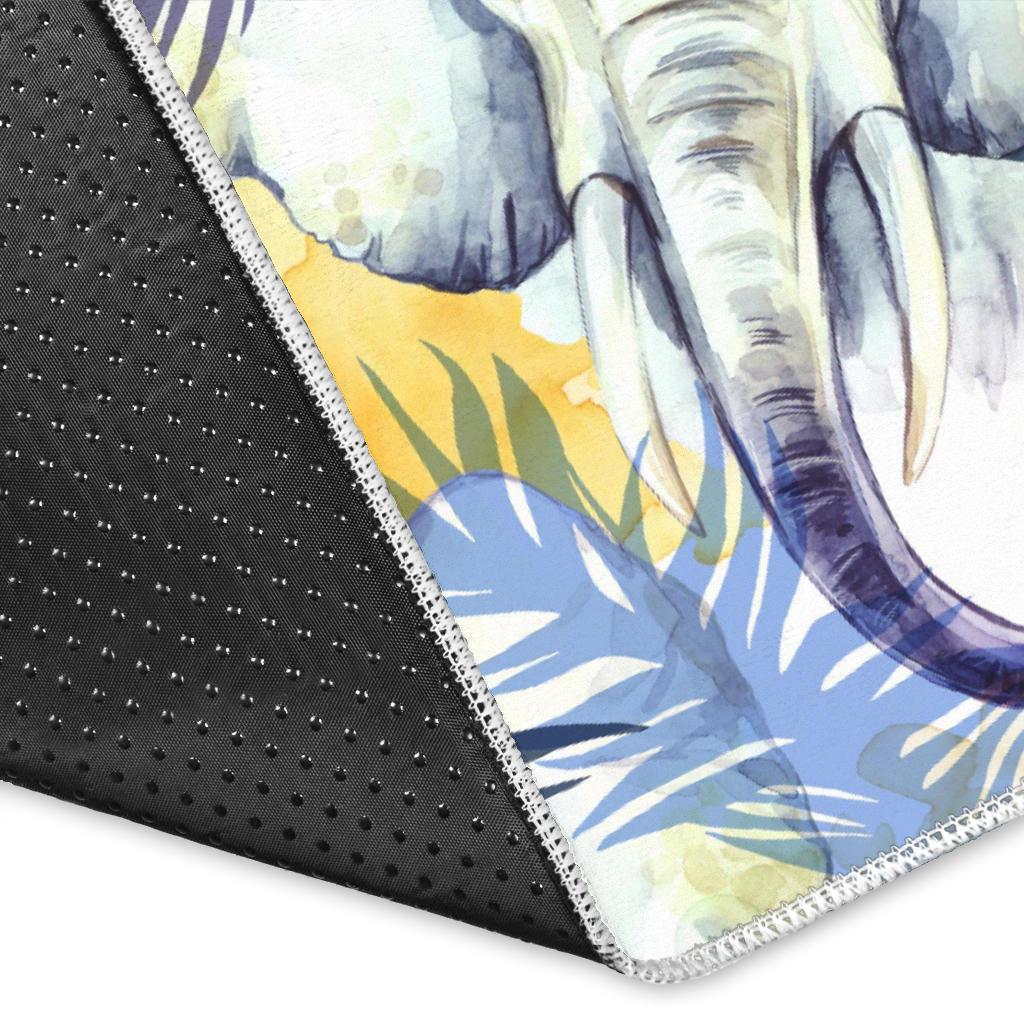 Tropical Palm Leave Elephant Print Floor Mat-grizzshop