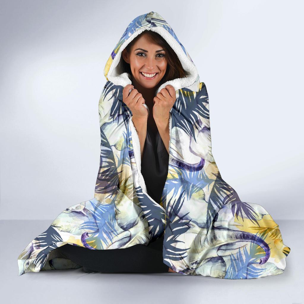 Tropical Palm Leave Elephant Print Hooded Blanket-grizzshop