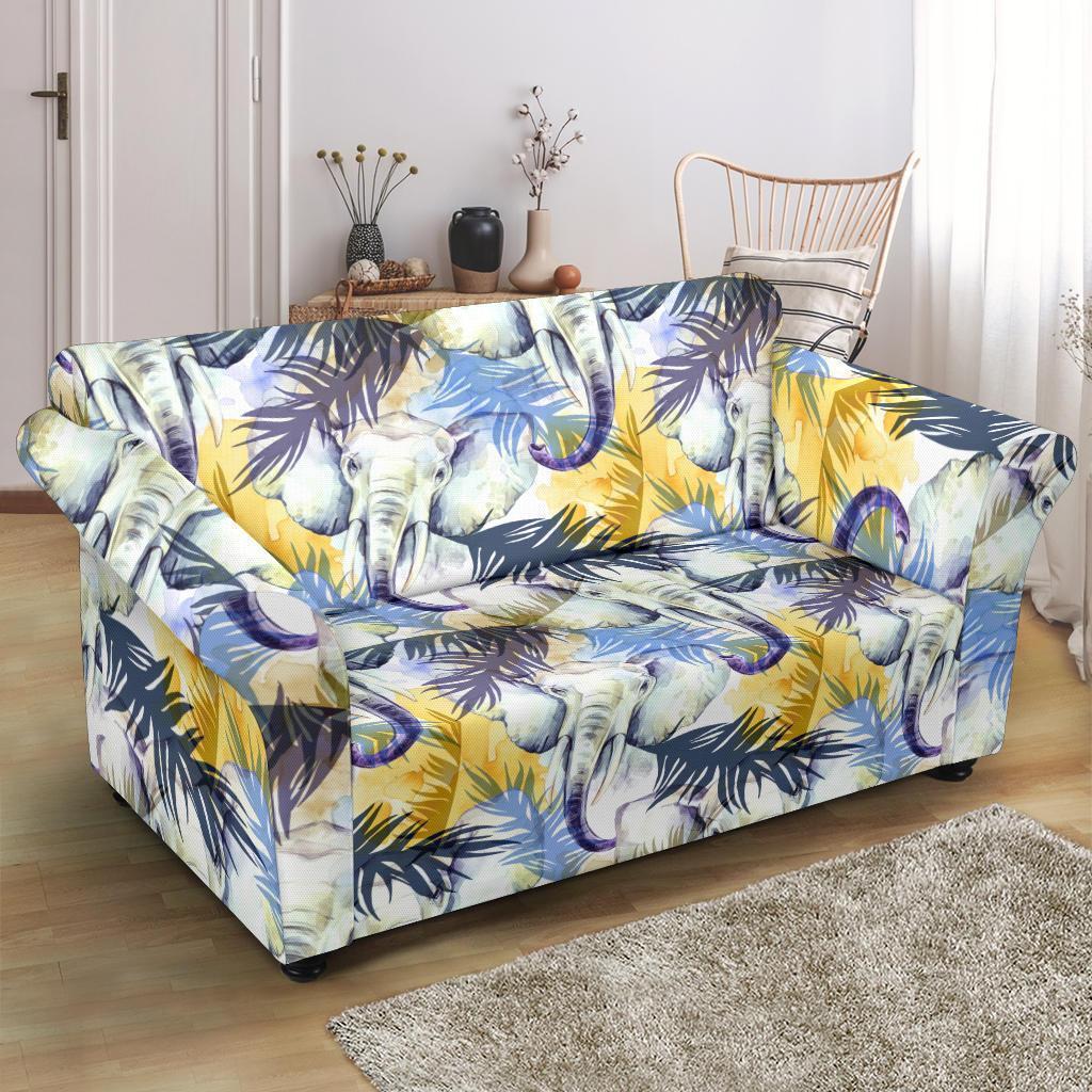 Tropical Palm Leave Elephant Print Loveseat Cover-grizzshop