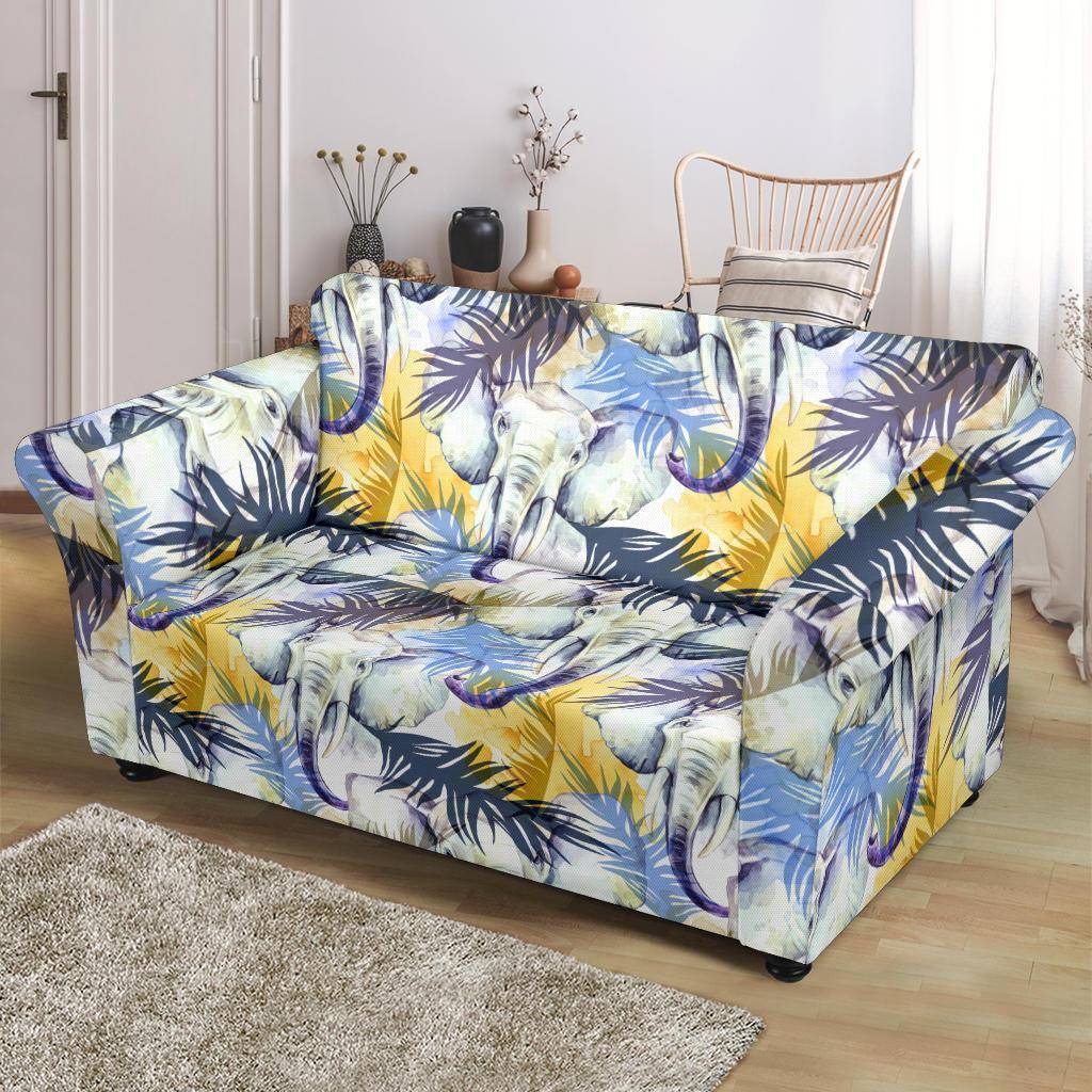 Tropical Palm Leave Elephant Print Loveseat Cover-grizzshop