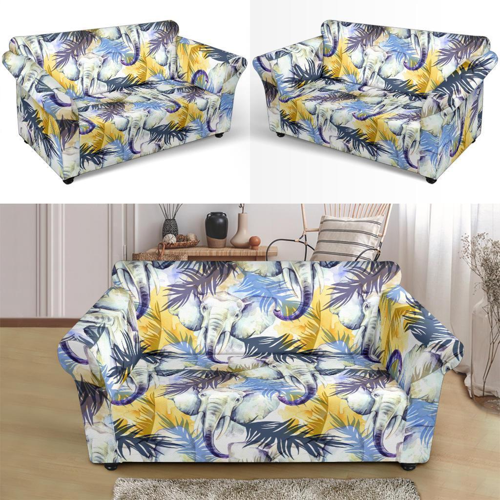 Tropical Palm Leave Elephant Print Loveseat Cover-grizzshop