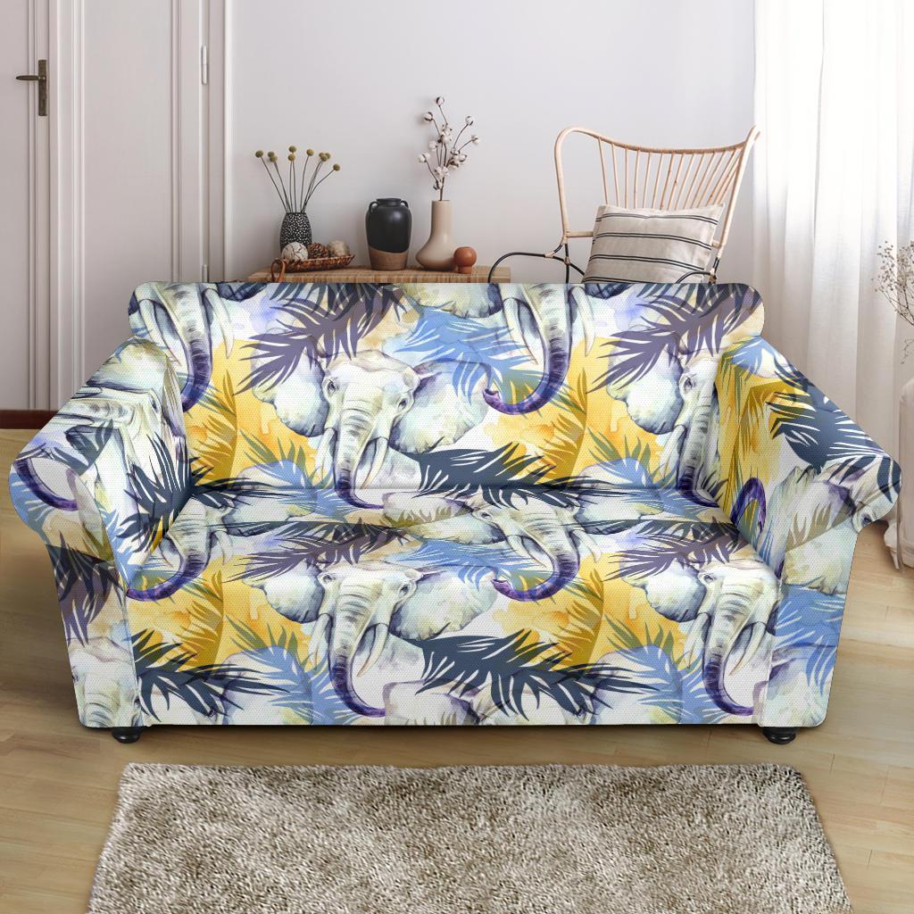 Tropical Palm Leave Elephant Print Loveseat Cover-grizzshop