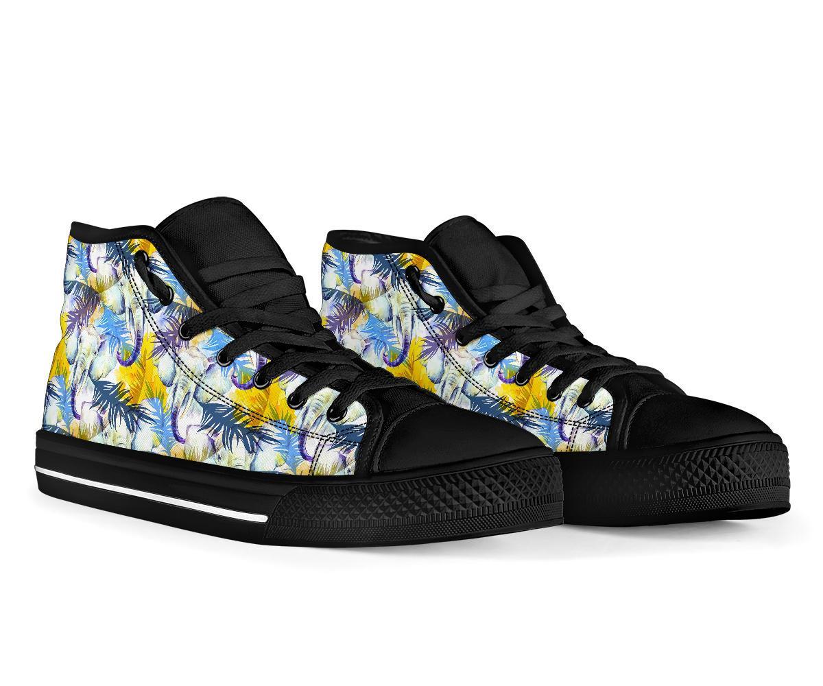 Tropical Palm Leave Elephant Print Men Women's High Top Shoes-grizzshop