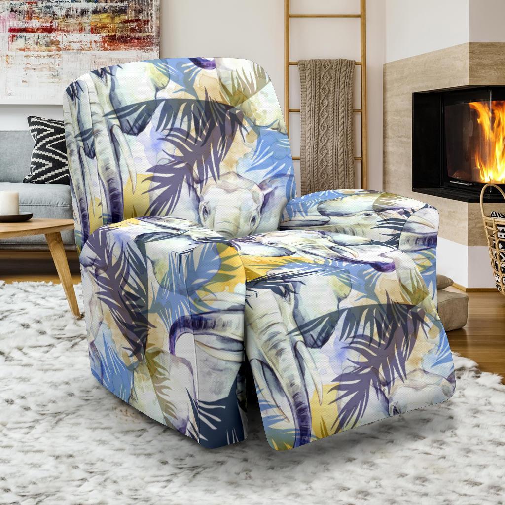 Tropical Palm Leave Elephant Print Recliner Cover-grizzshop