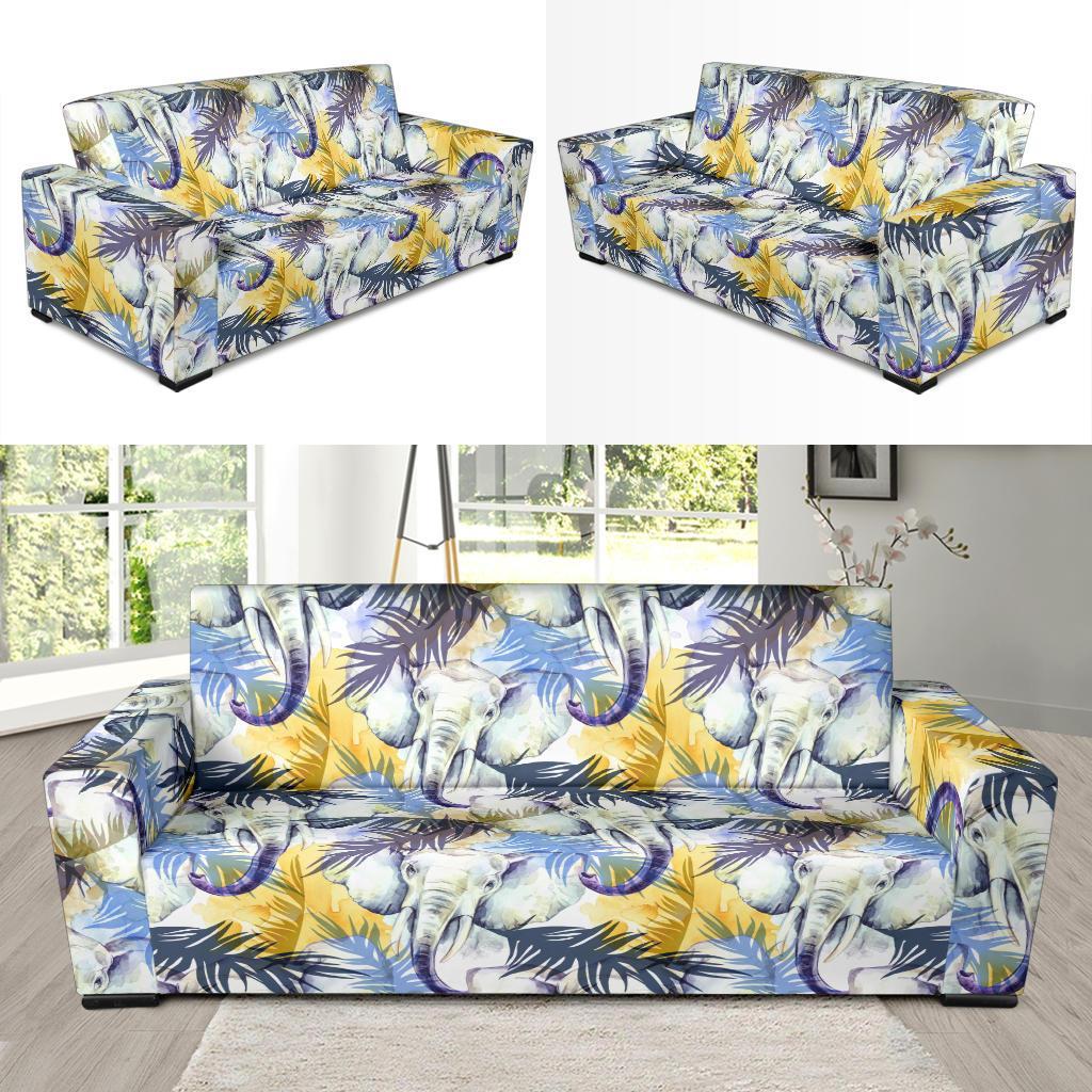 Tropical Palm Leave Elephant Print Sofa Covers-grizzshop