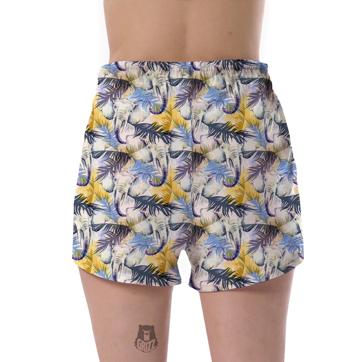 Tropical Palm Leave Elephant Print Women's Shorts-grizzshop