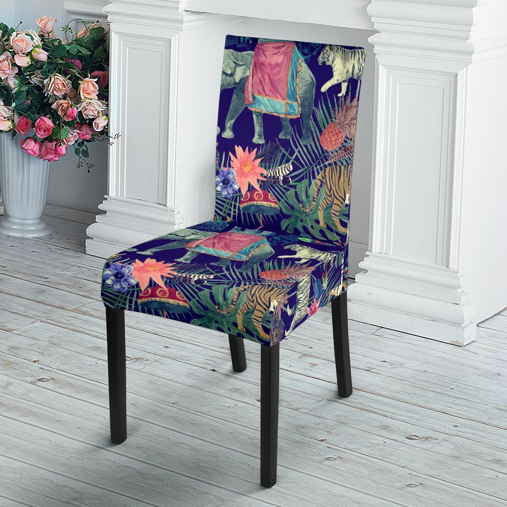 Tropical Palm Leave Peacock Tiger Elephant Chair Cover-grizzshop