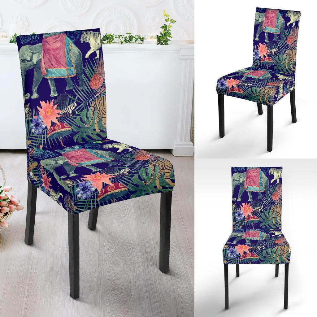 Tropical Palm Leave Peacock Tiger Elephant Chair Cover-grizzshop