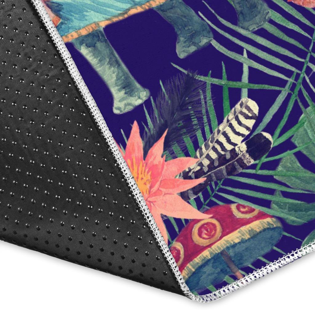 Tropical Palm Leave Peacock Tiger Elephant Floor Mat-grizzshop