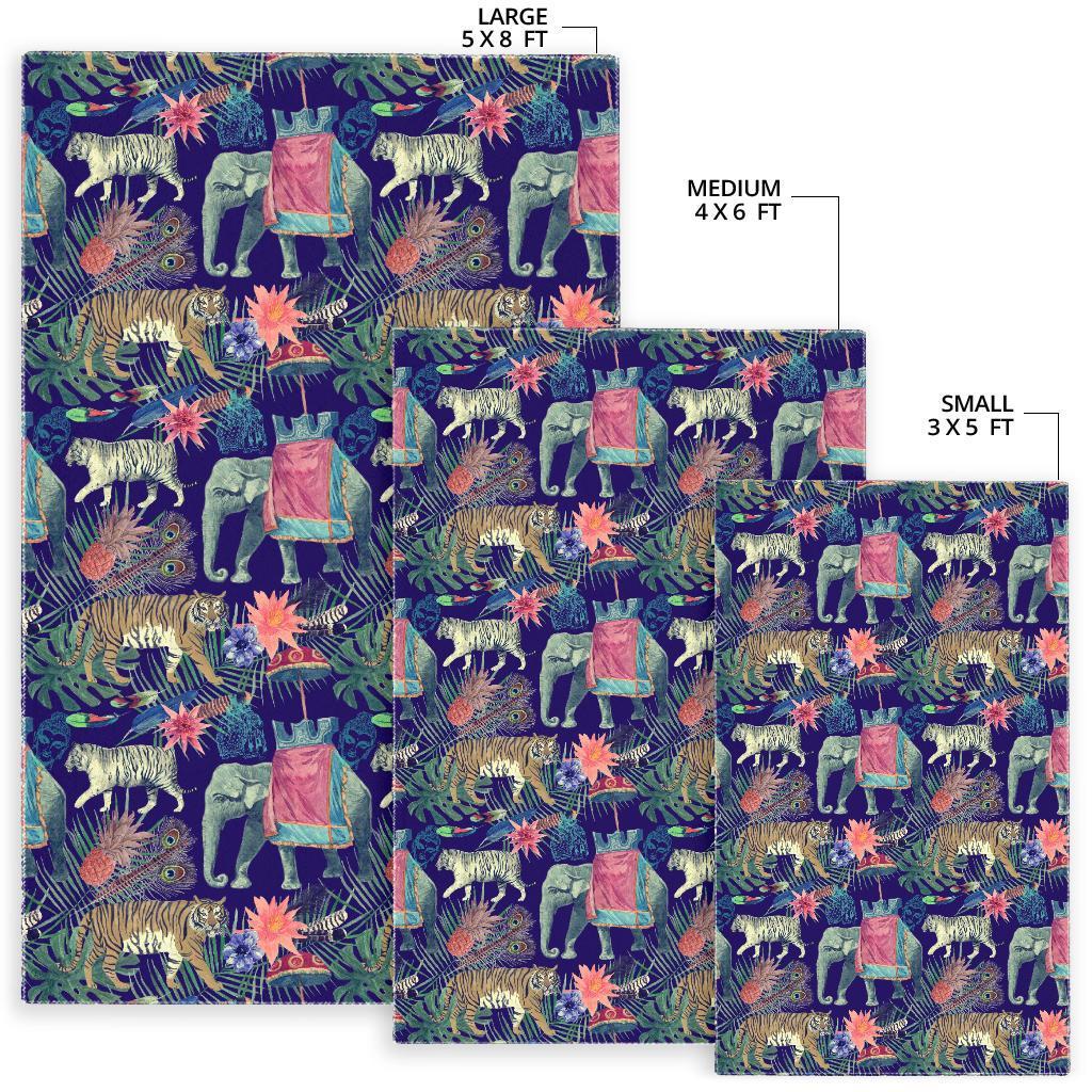 Tropical Palm Leave Peacock Tiger Elephant Floor Mat-grizzshop