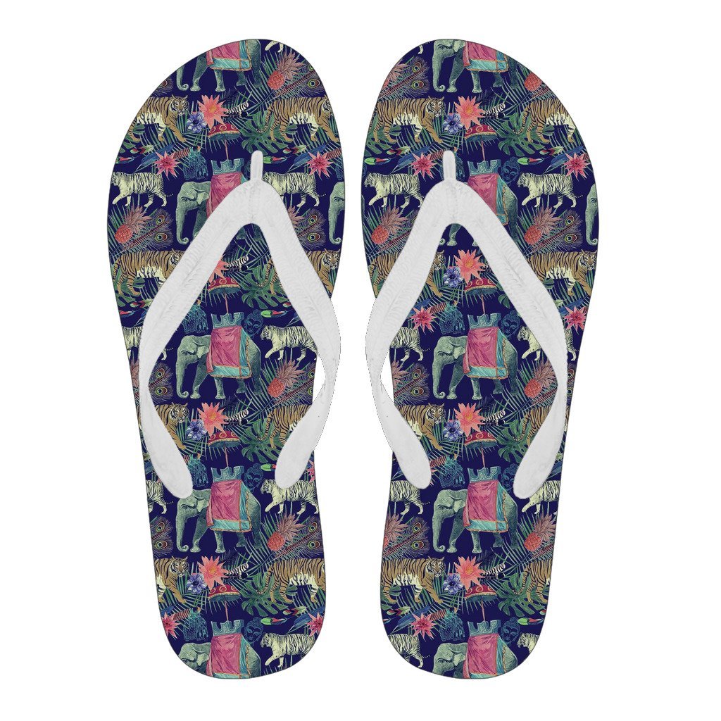 Tropical Palm Leave Peacock Tiger Elephant Men & Women Flip Flops-grizzshop